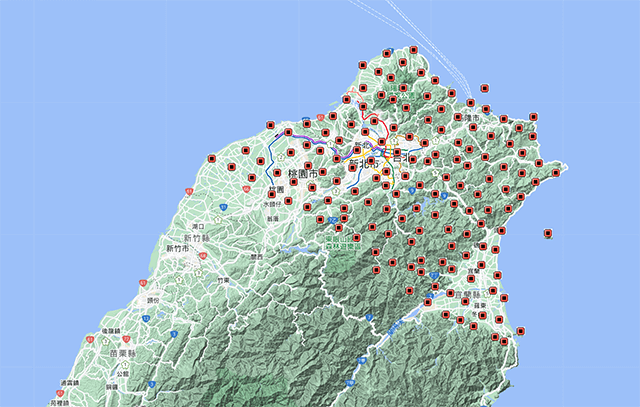 臺灣陣列地震站分布圖